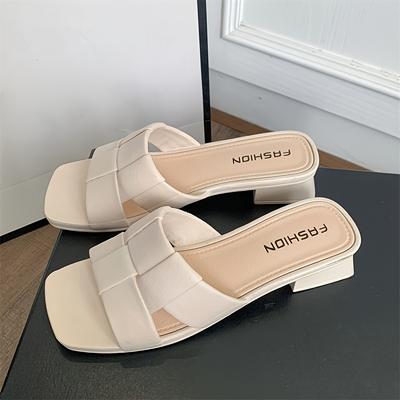 TEMU Women's Summer Slide Sandals - Stylish Two-band Open Toe Flats In Beige, Light , Casual Soft Sole Tpu Shoes For Casual Attire, Strappy Sandals Image