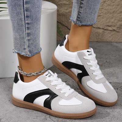 TEMU Ladies Low Top Lace Up Flannel Upper Fabric Inner Material Ballet Trainer Shoes, Round Head, , Comfortable, Big Size Image