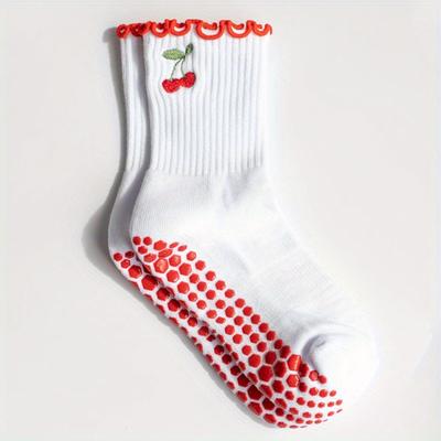 TEMU 1 Pair Yoga Socks Pilates Socks Non-slip Grip Socks Cherry Socks Athletic Socks Birthday Gifts Mom Gifts Valentines Gifts Christmas Gifts For Women Image