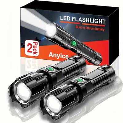 TEMU 2pcs Usb Rechargeable Portable Fishing Torch, 3 , Adjustable Beam, 650 , Standard Led, ≤36v, 0.0-65.62ft Range, Abs Material, With Usb Charging And Usb Cable Accessory For Home Image