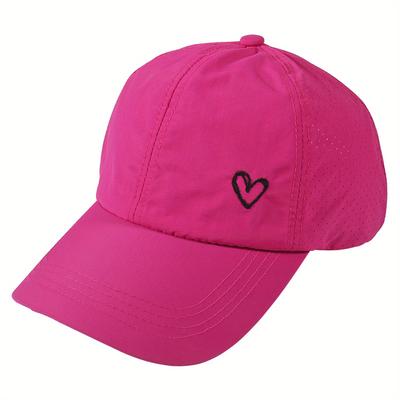 TEMU 1x Unisex Embroidered Heart Baseball Cap - Adjustable Snapback, Breathable Panel, White With Black/gray/black/pink Options For Golf, Outdoor Sports & Casual Wear Image