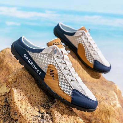 TEMU Men's Breathable Mesh Half-top Shoe Cover With Non-slip Rubber Sole - Stylish Blue And , Round Toe, Casual Attire, Hiking & Outdoor Activities, Sun Protection, -on Style Image