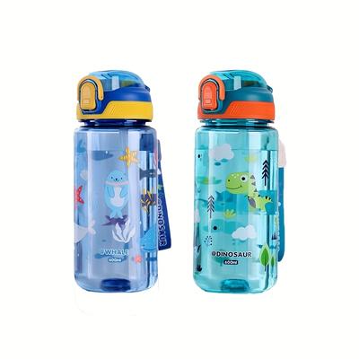 TEMU 2pcs 600ml/20.29oz ' Cartoon Water Bottles - Leak-proof, Heat-resistant, With Silicone Sippy Lid & Straw - Bpa-free Plastic - Travel, Sports & Image