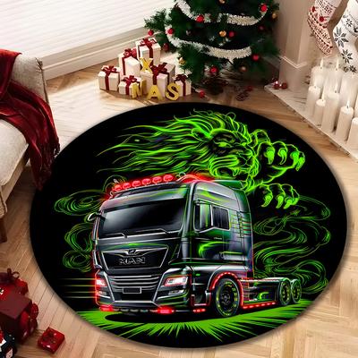 TEMU Round Truck Design Area Rug, 800g/m2 , Non-slip, , Polyester 100%, For Office, Restaurant, Coffee Shop, Living Room, Hotel Decor - 3d & Truck Print Image