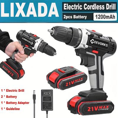 "TEMU Lixada 1450rmp Speed 21v Cordless Drill & Driver Set - Led Work Light, 3/8" Keyless , 28n. Mtorque, 1300mah Lithium-ion Battery Ideal For Diy Home & Garden Projects, Electric Screwdriver" Image