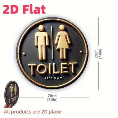 "TEMU 2d Flat, 2d Flat Sign Hanging Decoration, Rustic Farmhouse "toilet" Wall And Fashionable Black And Golden, Wooden, No Electricity - Home, Bedroom, Living Room Decoration, Room Decoratio" Image