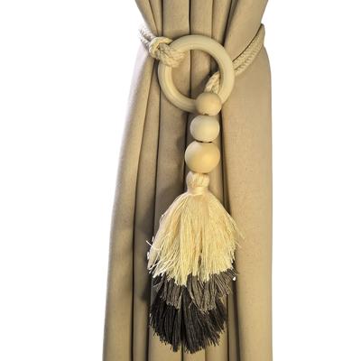 TEMU (pack Of 2) Exquisite Handmade Bohemian Tassel Curtain Tiebacks With Wooden Beads - Boho Window Drape Holdbacks For Home Decoration And Style Enhancement Image
