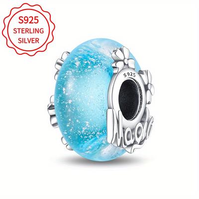 TEMU Genuine S925 Sterling Silver Luminous Magical Flower Glass Bead Pendant Suitable For Diy Women's Bracelets And Necklaces, Trendy Jewelry For Holiday Gifts And Engagement Presents, . Image