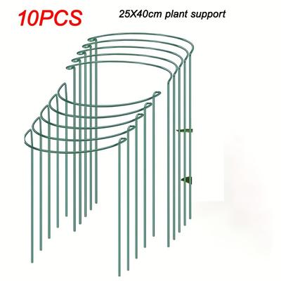 TEMU 10pcs Semi-circular Metal Garden Plant Support Stakes - Durable Iron Plant Poles For Climbing Roses, Peonies, Coneflowers, , And Tomatoes - Indoor & Outdoor Gardening Essentials, Plant Support Image