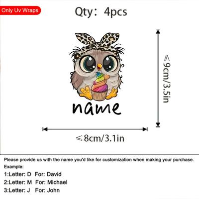 TEMU 4pcs Customizable Personalized Owl Pattern, Cute Logo/, And For Glasses, , Phone Case, Water Bottle, Notebook, Window, Etc Image