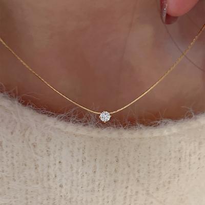 TEMU Elegant Nooxian Minimalist Necklace With Tiny Synthetic Zirconia Pendant - Stainless Steel, 18k Golden Plated, Clavicle Chain For Women, Daily & Vacation Wear, Zirconia Pendant Necklace Image