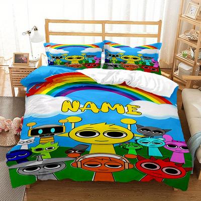 TEMU 3pcs Custom Name Sprunki Song Printed Bedding Set Duvet Cover Closure Includes 1 Duvet Cover & 2 Pillowcases For All Bedroom Decor Image