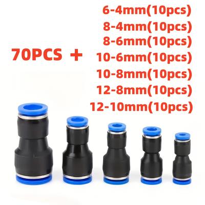 TEMU New 28pcs/70pcs Quick Release Plastic Pneumatic Hose Air And Water Line Reducer Adapter Push-in Connector For Air Lines Image