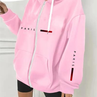 TEMU Spring And Autumn Women's Hoodie With Fashionable Kangaroo Pocket Comfortable Long Sleeve Autumn And Spring Paris Printed Pattern Casual Hoodie Image