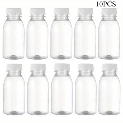 TEMU 10pcs Clear Plastic Juice Bottles With Leak-proof Caps, Reusable Beverage Containers For Juices, Milk, Tea - 200ml/6.66oz, Bpa-free, Hand Wash Only, Round Shape, For Viewing Image