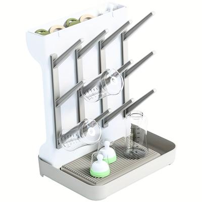 TEMU 1pc Pp Bottle Drying Rack With Drain Tray - Transparent Water Cup & Soothing Item Drying Stand, Includes Brush Storage Box - Kitchen Organization, Daily Use Item | Sleek Bottle Holder | Rack Image