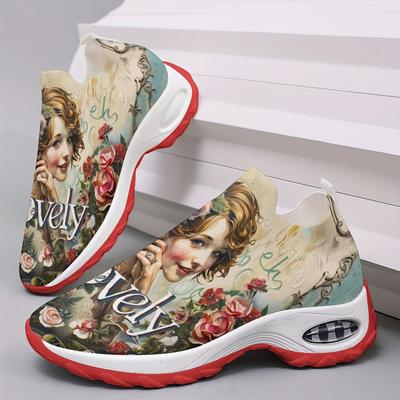 TEMU Women's Floral Print Slip-on Sneakers - Breathable Fabric Upper & Lining, , Low-top Casual Shoes With Pu Sole For Casual Attire, Casual Footwear | Shoes | Fabric Upper Sneakers Image