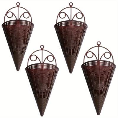 TEMU 2/4pcs Vintage Rattan Wall Hanging Flower Basket With Colorful Artificial Flowers - Indoor/outdoor Decor For Home, Garden, Or Office, Indoor Wall Decor|vintage Wall Art|rattan Basket Image