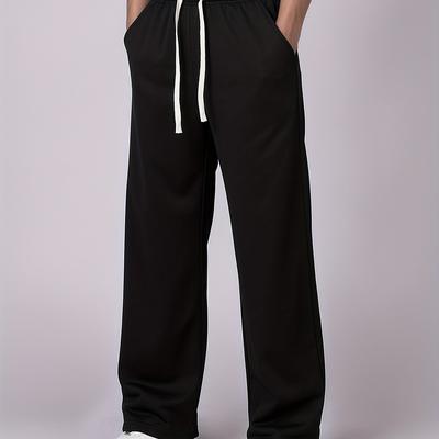 TEMU Men's Casual Wide Leg Pants - Polyester, Machine Washable, Solid Color, Ideal For Hiking & Outdoor Activities Image