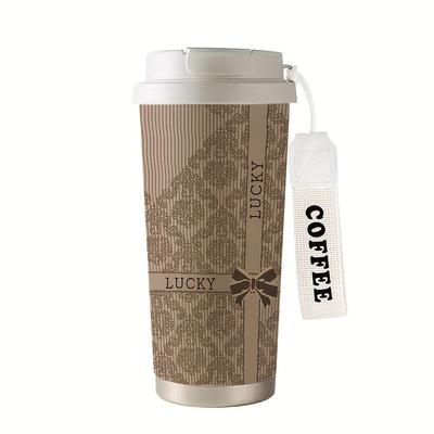 TEMU Vintage Floral 530ml Insulated Coffee With Straw & Lid - Stainless Steel, Design For Hot/cold Beverages, Office, Home, Travel, Camping, And Gift Occasions, Coffee Bar Accessories Image