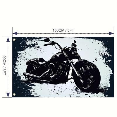 TEMU 1pc Retro Motorcycle Flag With - Durable 100% Polyester Outdoor Yard Decoration For Homeowners & Garden Enthusiasts, Vibrant Design For Use Image