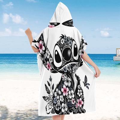 TEMU 1pc Stitch Beach Towel Wrap Poncho - Oversized, Quick-dry Microfiber Robe With Vibrant , Beachwear, Swimming & Themed Decor, Beach Coverup | Design | Durable Fabric Image