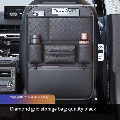 TEMU Pu Leather Car Seat Back Organizer Bag With Tissue Box - Large Capacity Rear Seat Storage Bag, Suitable For Essential Vehicle Items - Universal Multi Bag Hanging Car Trunk Organizer Bag Image