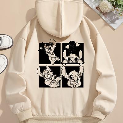 TEMU Women's Cartoon Graphic Print Hooded Sweatshirt - 4-panel , Adjustable Drawstring Hood, Soft Fleece Pullover For Casual Wear (machine Washable) Image
