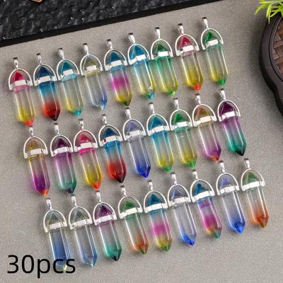 TEMU 10/20/30pcs Of Artificial Crystal Colored Hexagonal Pillar Bohemian Style Bullet-shaped Pointed Tips For Crafting, Everyday Wear, And Gift . Image