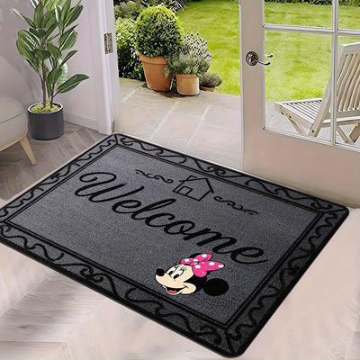 TEMU 1pc & Welcome Doormat - Non-slip Polyester Mat Illustration, Black Border & White Textured Surface, Home Entry, Bedroom, And Bathroom, Easy To Clean, 2d Flat Image