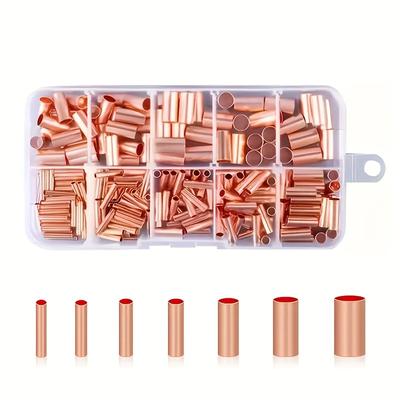 TEMU 250pcs 7 Sizes Of Copper Connecting Pipe Kit With - Wire Joints & Cable Lugs!wire Connection Terminals, Home Appliance Repair Parts Image