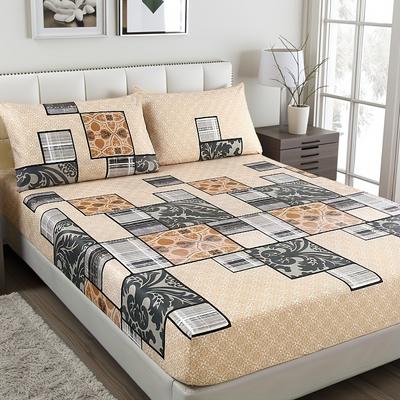 TEMU 3pcs Fitted Sheet Set High-grade Sanded Skin-friendly Comfortable Plant Geometric Floral Household Hotel Supplies (1 Fitted Sheet + 2 Pillowcases) Image