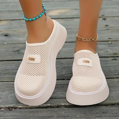 "TEMU Breathable Mesh Covered Sandals For Women - Summer Fashion Mid-heel Platform Sandals With "candy" Label, Thick Sole, And Open Toe Design For Casual Wear, Beach Sandals" Image