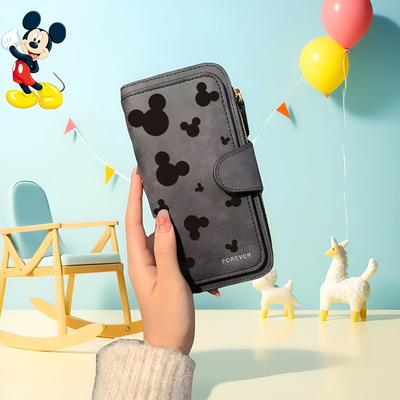 TEMU [authorized] 1pc Summer New Mickeymouse Modern Womens Trifold Long Wallet Large Capacity Cash Organizer Zipper Pocket Gray Brown Birthday Gift Mothers Day Gift Image