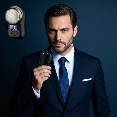 TEMU Usb Rechargeable Men's Shaver With Led Display - Fast Charging, 100% High Quality, 30-min , Compact For - Ideal Gift For Dad, Boyfriend, Brother Image