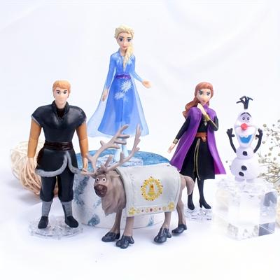 TEMU 5pcs Pvc Doll Set With Display Stand - Vibrant Multicolor Collectible Decorations Including , Anna, , And More - Birthday Cake Toppers, Desk Decor, And Party Themes Image
