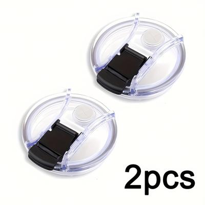 TEMU 2pcs Leak-proof Tumbler Lids With Screw - Spill-proof Replacement Covers For 40oz Cups, Clear Plastic With Purple Handle & Black Clip, For Outdoor & Travel Accessories Image