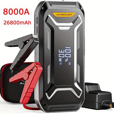 TEMU 8000a Car Jump Starter, High-capacity Battery For All Gas And 10.0l Engines, 12v Auto Jumper Flashlight, Large Lcd Display, Usb Fast Charging, Portable Emergency Kit For Camping & Road Trips Image