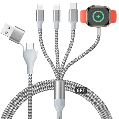 4 In 2 Magnetic Wireless Charger USB Type C Charging Cable Fast Charge for iPhone 15 /Apple iWatch 1-9 Ultra SE Watch Android