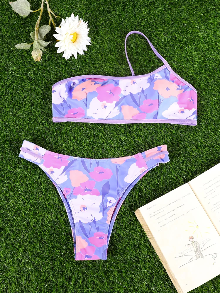 Miyouj Damen-Badeanzug, hohe Taille, Badeanzüge, neuer Druck, zweiteilige Anzüge, One-Shoulder-Bikini, Sommer-Bademode, Bademode, 2025, Biquini Image