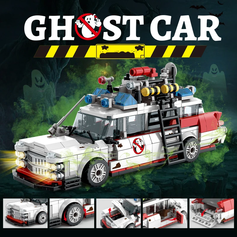 MOC Technische Rennwagen Bausteine Kit Kreative Montage GHOSTBUSTERS ECTO-1 Sets Lernsteine Spielzeug für Mädchen Jungen ab 3 Jahren Image