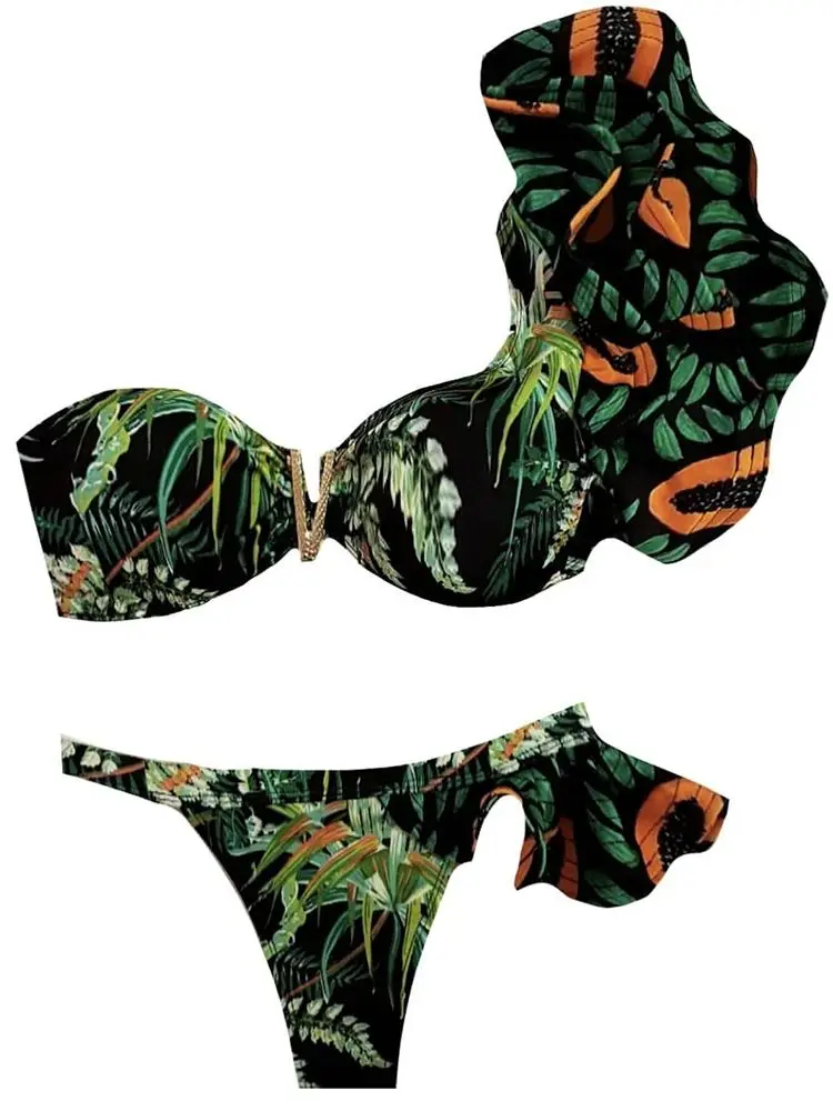 Zweiteiliges Damen-Bikini-Set mit Blumenmuster, 2025, Push-Up, Riemchen, Rüschen, Bandage, Badeanzug, Bademode, Badeanzug, Strandmode, Biquini Image