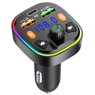 Bluetooth V5.3 FM-Transmitter Typ C PD 3.1A USB Schnellladung Freisprechen Drahtloses Carkit Image
