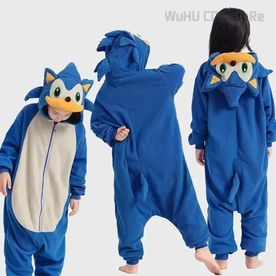 2025 neue Igel Cos Sonic Onesie Pyjama Kinder Korallen Fleece Cartoon Overall Nachtwäsche Herbst Image