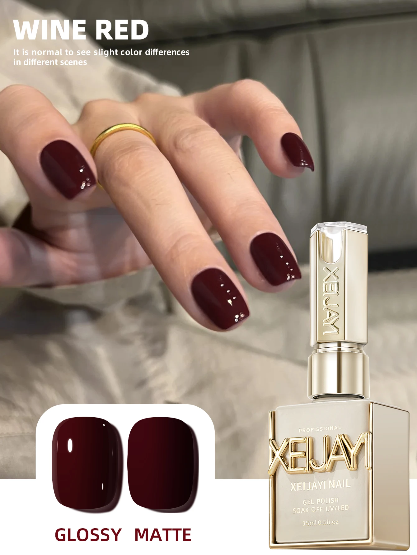 1 Stück 15 ml weinroter Gel-Nagellack Starter Pure Soak Off No Wipe Nagel-Gel-Nagellack, geeignet für alle Jahreszeiten Image