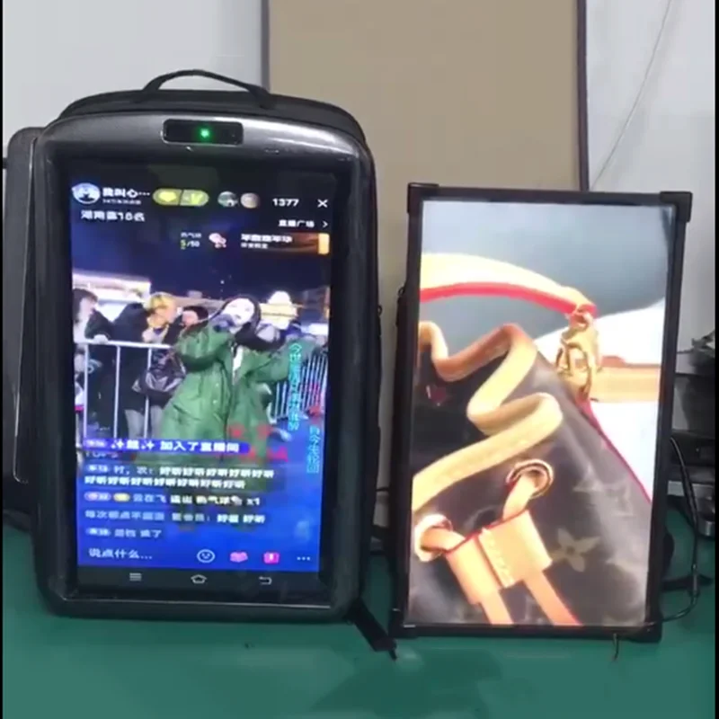 Verbessern Sie Ihre Werbekampagne mit einem 21,5-Zoll- und 18,5-Zoll-LCD-Rucksack-Werbegerät, LCD-Display-Box-Tasche, erweiterbarer Rucksack Image