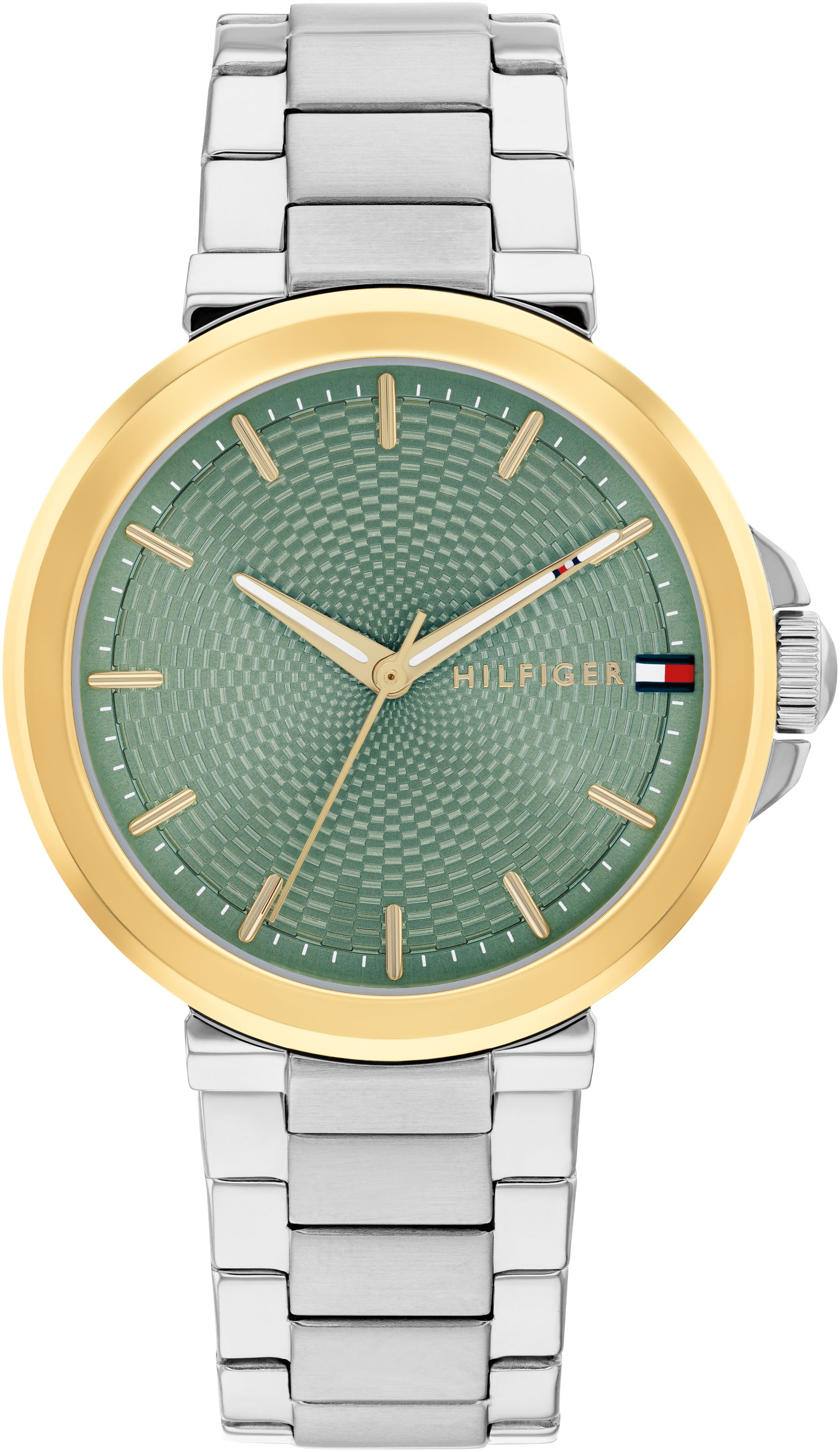 Quarzuhr TOMMY HILFIGER "LORI", grün (edelstahlfarben, grün), Armbanduhren, Damen, Quarzuhr, Armbanduhr, Damenuhr, Edelstahlarmband, analog