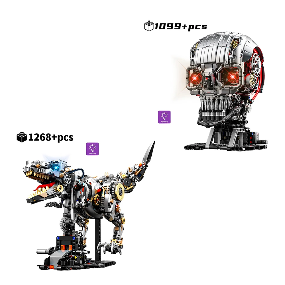 Kreativer technischer MOC-Modellbausatz, mechanische T-Rex-Schädel-Bausteine, STEM-pädagogisches Konstruktionsspielzeug für Erwachsene und Kinder, Geschenk Image