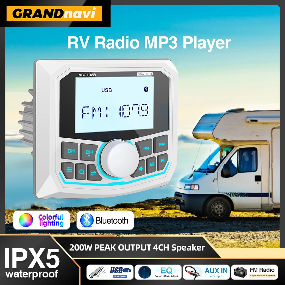 Weiß Marine Radio Boot Stereo FM AM Digital Media Player Bluetooth IPX5 Wasserdicht Für Motor Home RV Yacht ATV UTV Golf Cart Image
