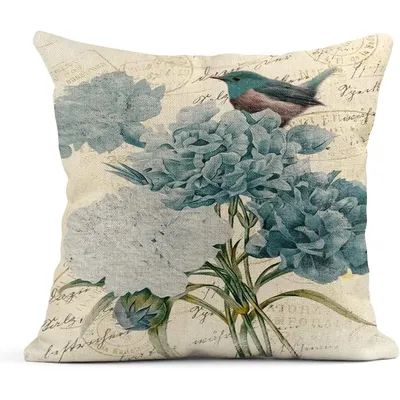 Sommer Aquarell blau Hortensie Blumen und Vögel Leinen Kissen bezug Home Dekoration Kissen bezug Image